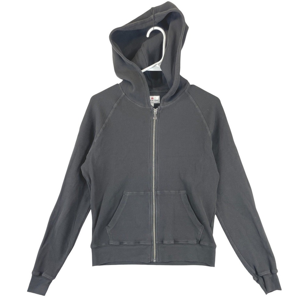 American Giant Waffle Knit Thermal Full Zip Hoodie Womens M Dark Gray Loungewear
